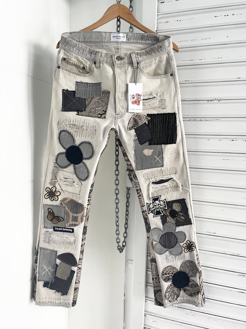 Grey flower denim